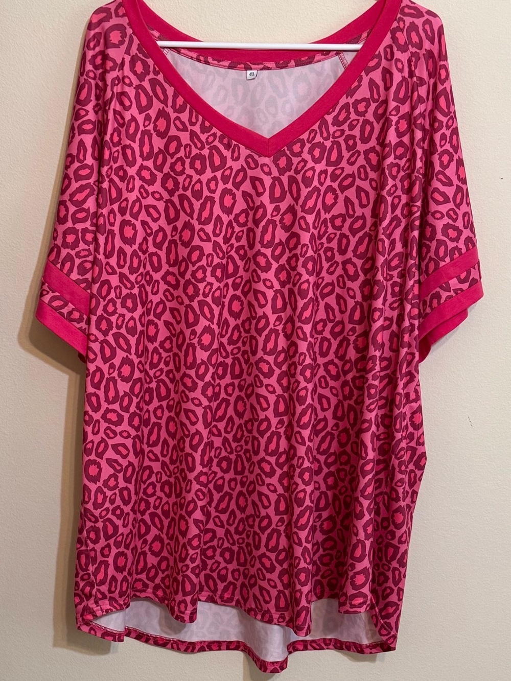 Hot Pink Women’s Leopard V-Neck Tunic Top 4X